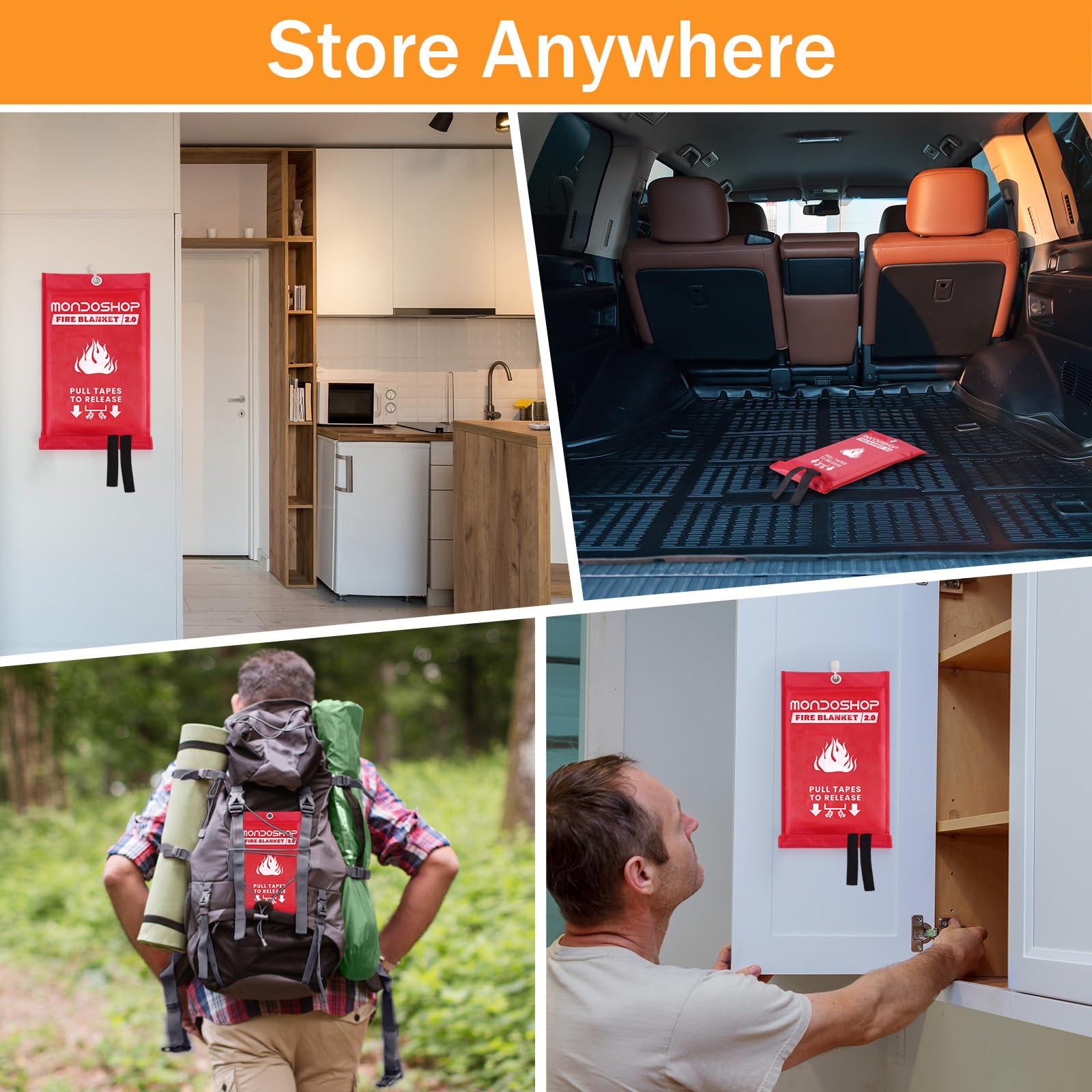 Monodshop Couverture anti-feu en silicone pour la maison et la cuisine – Couverture de sécurité incendie d'urgence pour voiture, cheminée