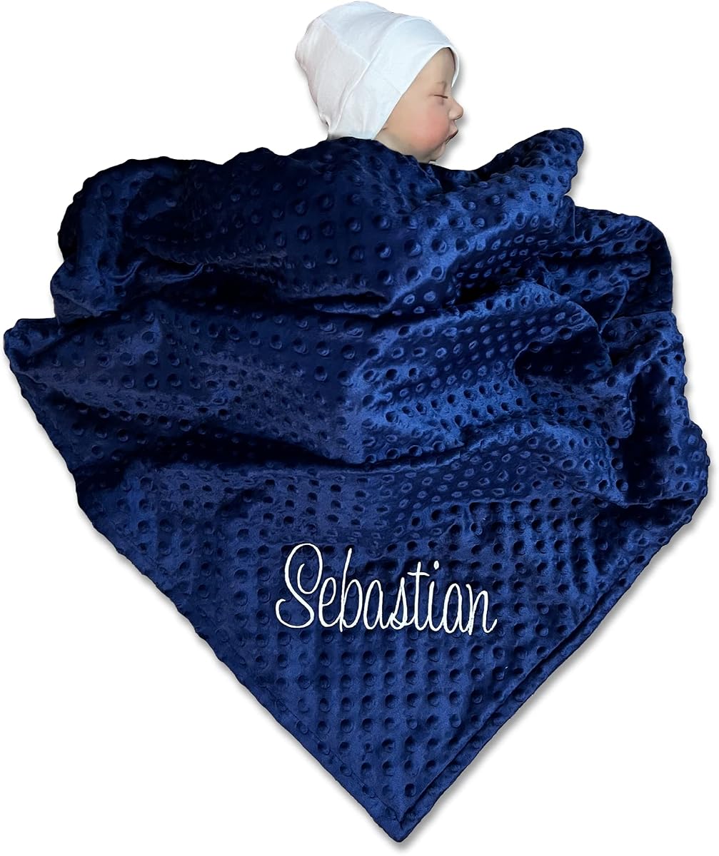 Embroidered Blanket Baby – Beautiful Monogrammed Blanket – Large Personalized Baby Blanket for Boys and Girls – Soft Polyester Baby Blanket with Custom Name – 28 x 34-inch