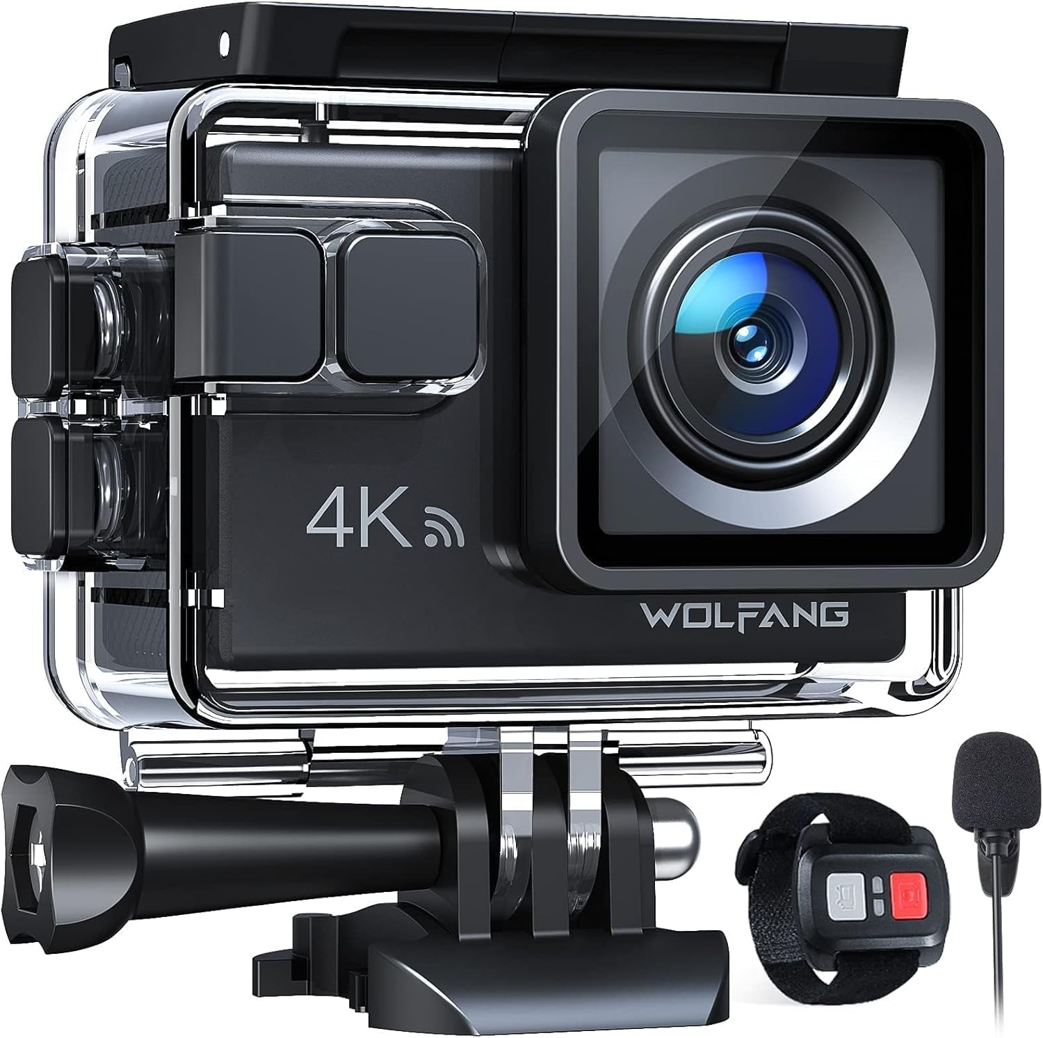 GA100 Action Camera 4K 20MP Waterproof 40M Underwater Camera EIS Stabilization WiFi 170° Wide Angle Helmet Camera (External Microphone, Remote Control, 2 Batteries and Accessory Kit)