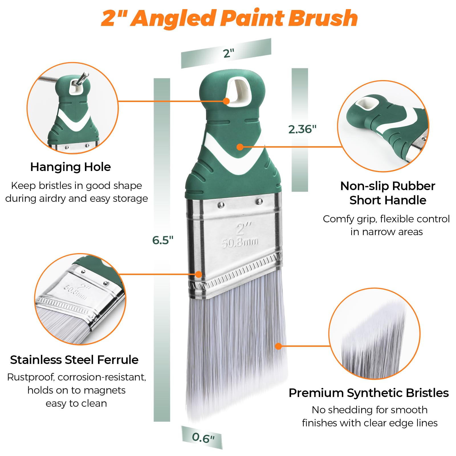 Angled Paint Brush Set - 3 Pack, Easy Cleanup -2