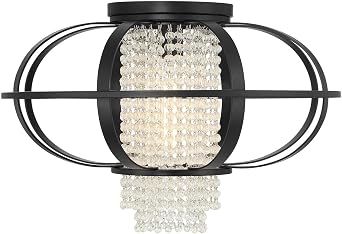Savoy House 6-5218-1-89 Idlewild Mid-Century Crystal Clear Flush Mount, 1-Light 60 Watt, 13" H x 20" W, Matte Black