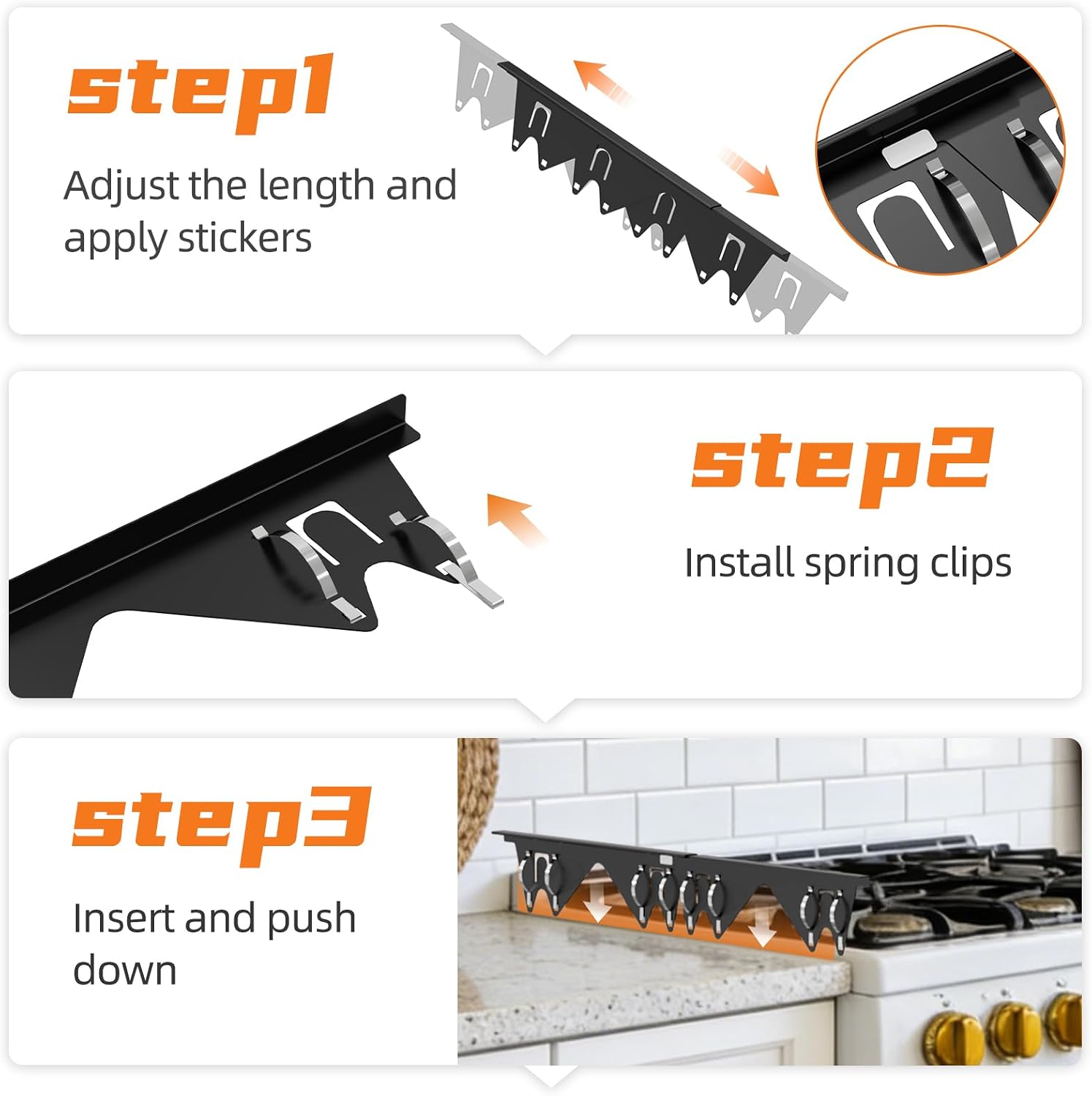 Stove Gap Covers - Stainless Steel Stove Gap Filler, 2 Pack Oven Gap Filler Retractable Length 13.8" to 27.5", Spring Clip Design Fitting Gap Strong Guard Between Stove Top & Counter