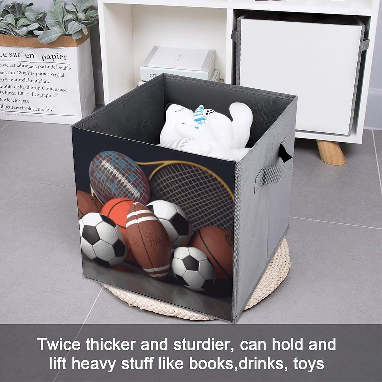 Folding Storage Bins Oxford Fabric Clothes Storage Boxes with Handles | Sports Themed Cube Organizer, Easy to Store, Multi Functional Cube Storage Organizer for Office Bedroom