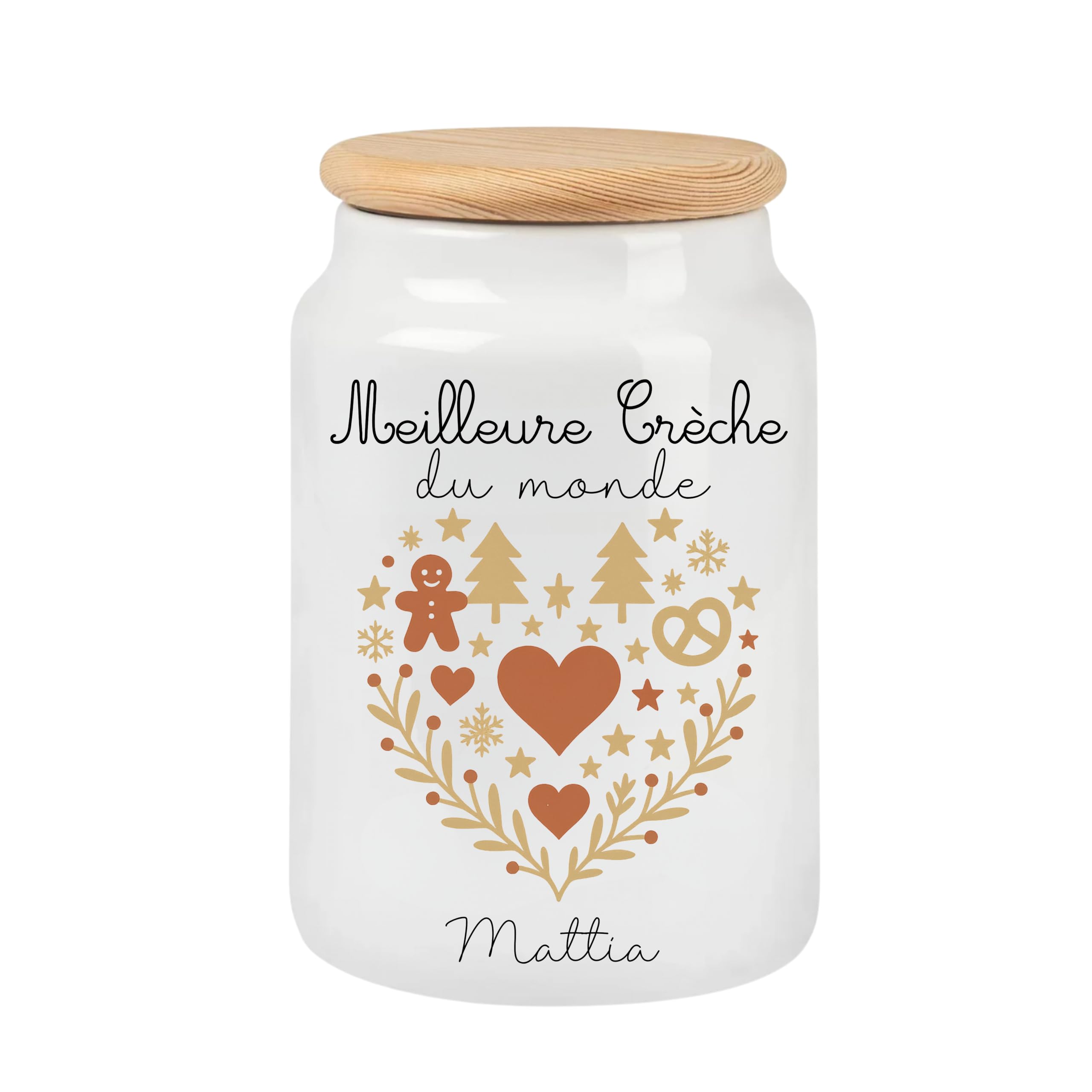 Pot à Cookies Noël Crèche Personnalisé avec Prénom | Cadeau Gourmand Petite Enfance | Pot Hermétique Made in France | Design Festif – Édition Limitée (Coeur)