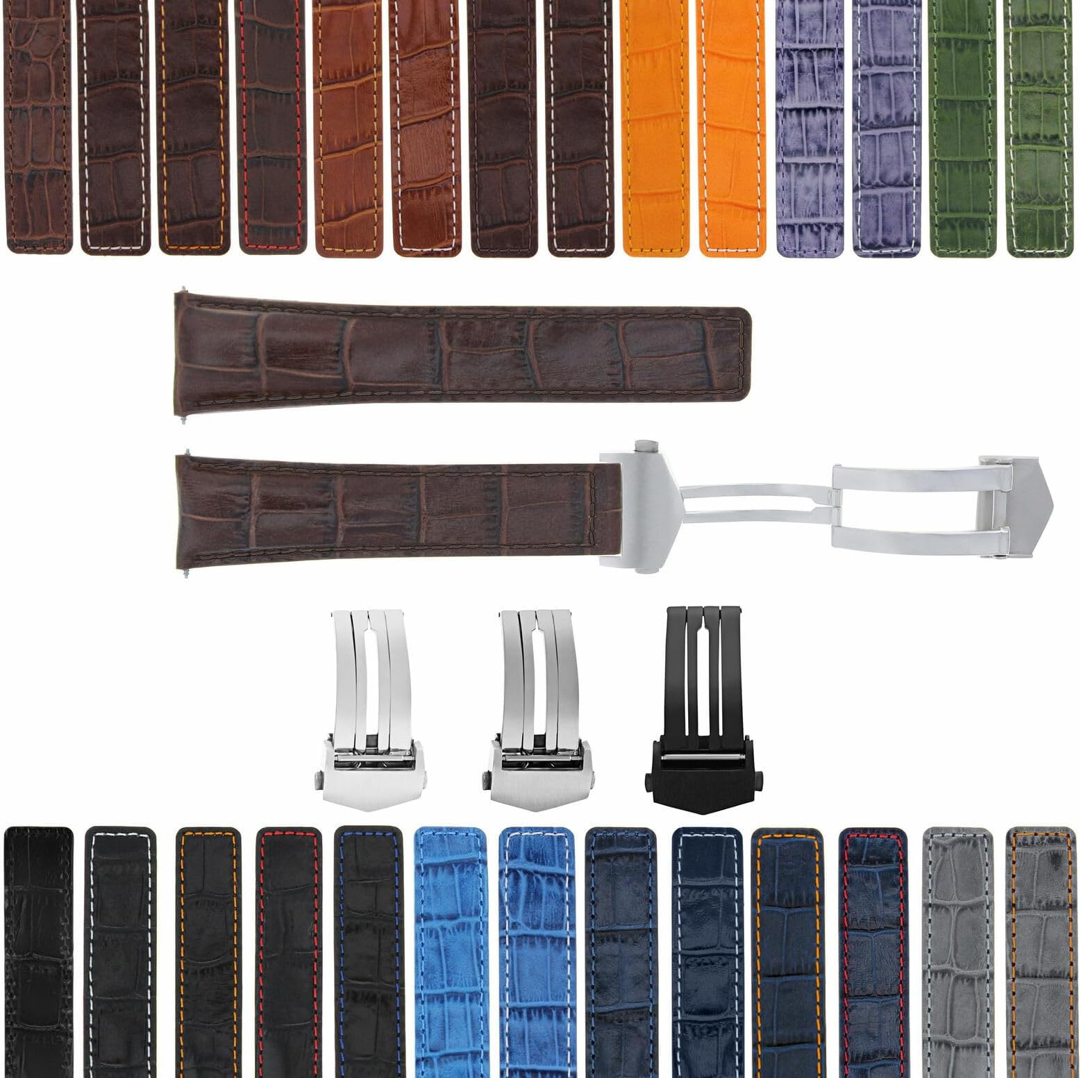 Ewatchparts 19-20-21-22mm Leather Watch Band Strap With Deployment Clasp Compatible With Tag Heuer Carrera