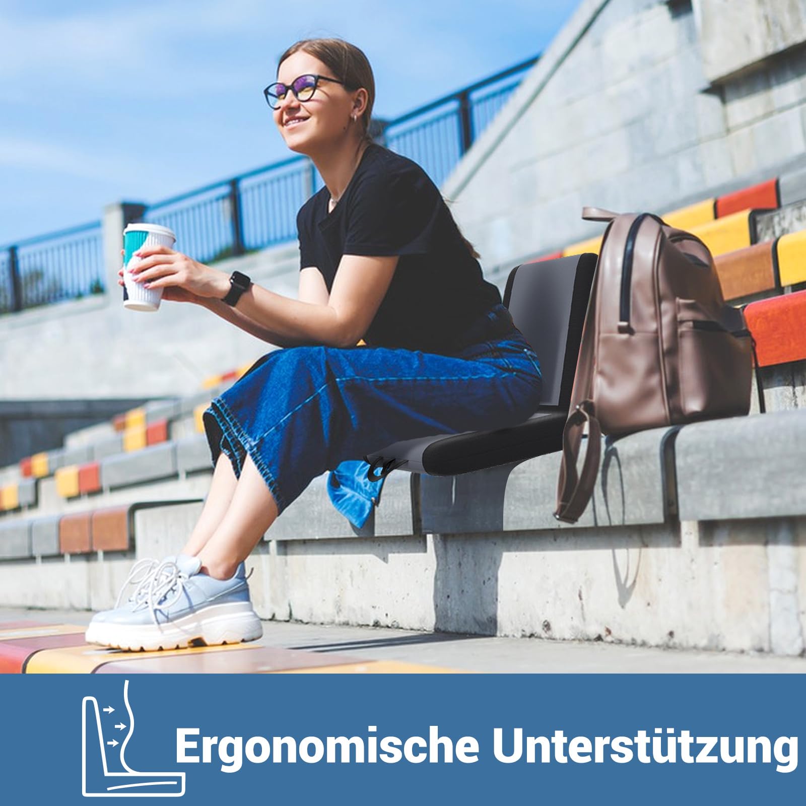 RELAX4LIFE Tragbarer Bodenstuhl, Stadionsitz klappbar, Gepolsterter Bodensessel mit 6-Fach Verstellbarer Rückenlehne & Tragegriff, Sitzgelegenheit für Camping Tribüne Konzert & Sportveranstaltung