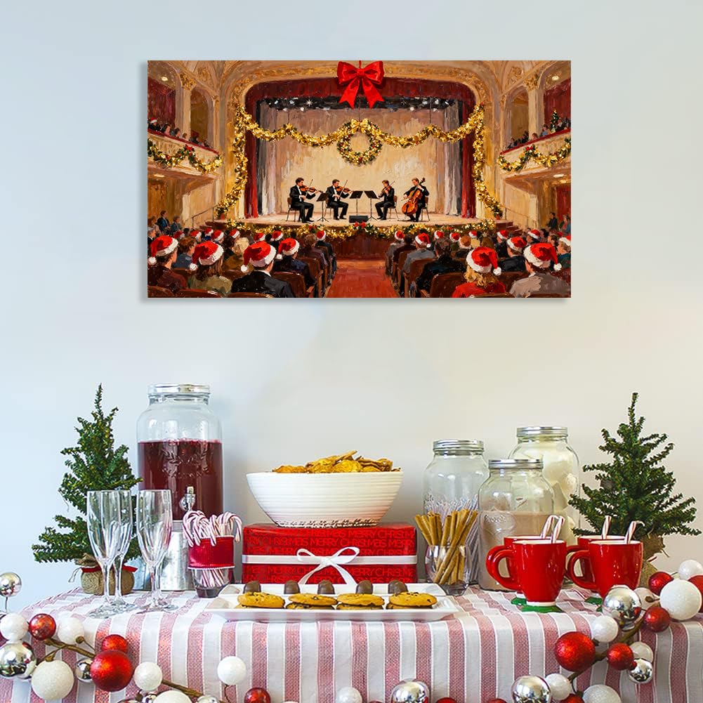 Hau3sh3a Quadro Natale per pareti Stampa su tela con Concerto Celebrazione della Gioia poster Decorazione murale Natale per Per salone cucina camera Regalo festivo 70x120cm(28x47in) Senza telaio