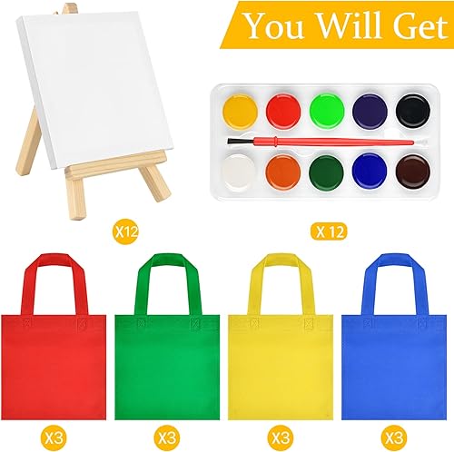 Miniatura 2 de 12 juegos de pintura de acuarela, suministros para fiestas, mini lienzo de pintura y caballete con mini juegos de pintura de acuarela de 4 x 4