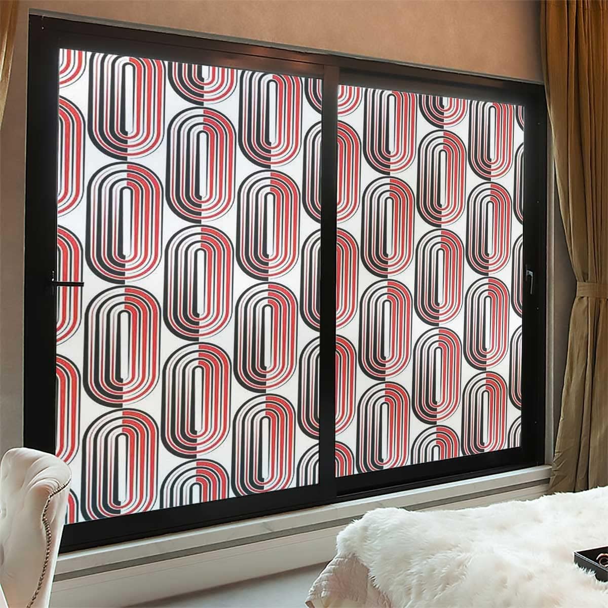 Non-Adhesive Window Privacy Film Abstract Ellipse Curves Static Cling Non-Adhesive Glass Film 23.6Wx78.7L-inch x2 Pcs