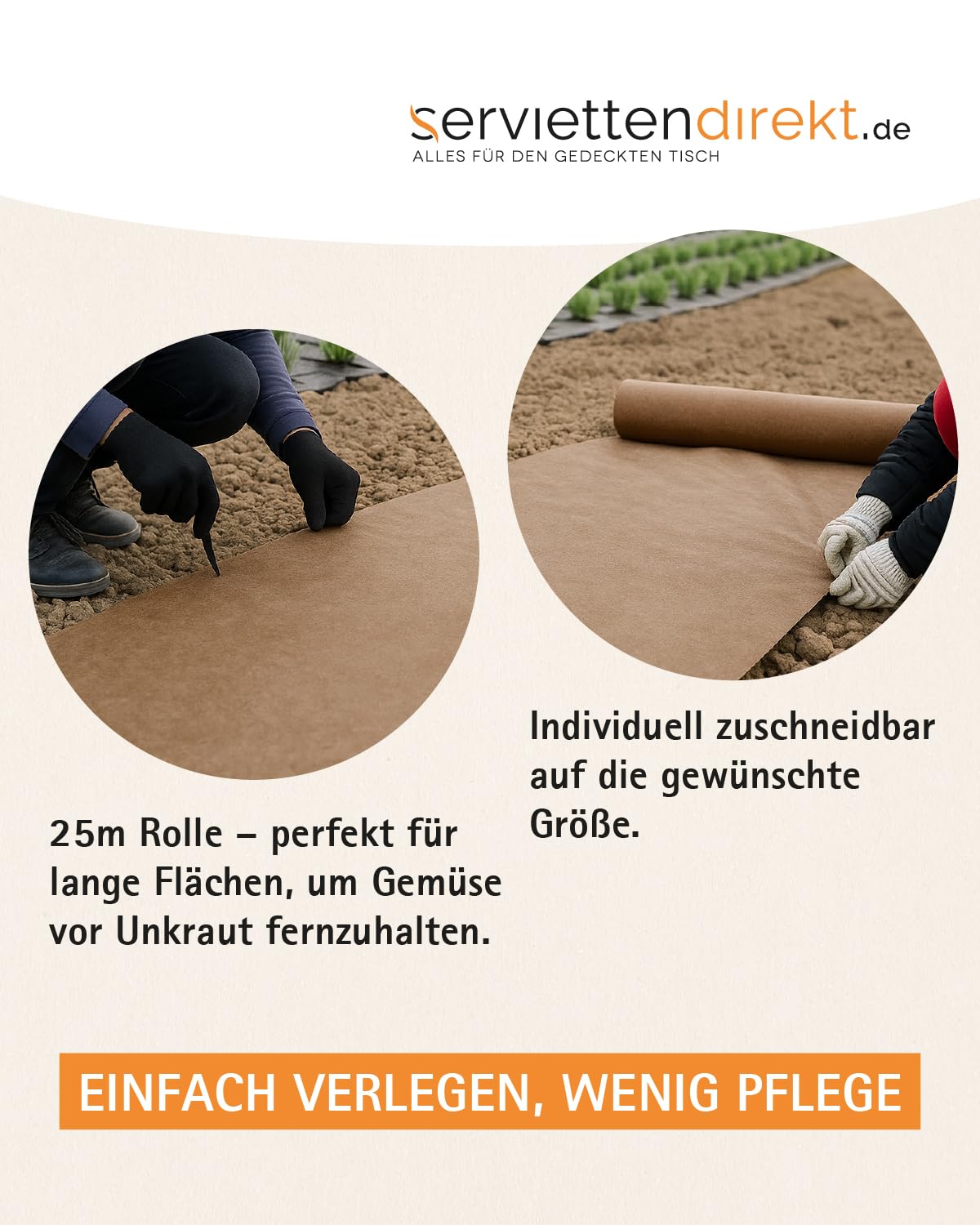 Gartenvlies Unkrautvlies Mulchvlies auf Rolle, 1 m x 25 m aus PP Vlies 130g/m² in braun, Gartenfolie atmungsaktiv & wasserdurchlässig UV-stabil