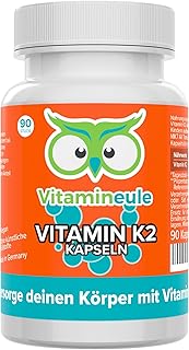 Vitamin K2 Kapseln - hochdosiert 200 µg MK7 All-Trans - bioaktiv & vegan - Produktion in Deutschland - laborgeprüft - ohne Zusatzstoffe & Soja - kleine Kapseln statt Tropfen - Vitamineule®
