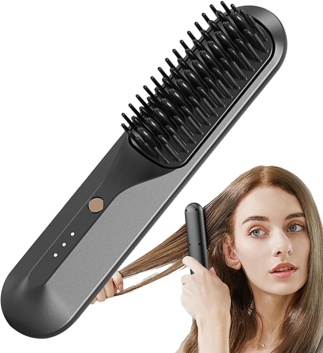 Hot Comb Straightener, Heat Press Comb for Hair, Hot Comb Hair Straightener, 3 Temps Anti-Scald for Fine Soft or Frizzy Hair, Flat Iron Comb with 3D Comb Tooth, Negative Ion Hair Straightening Brush