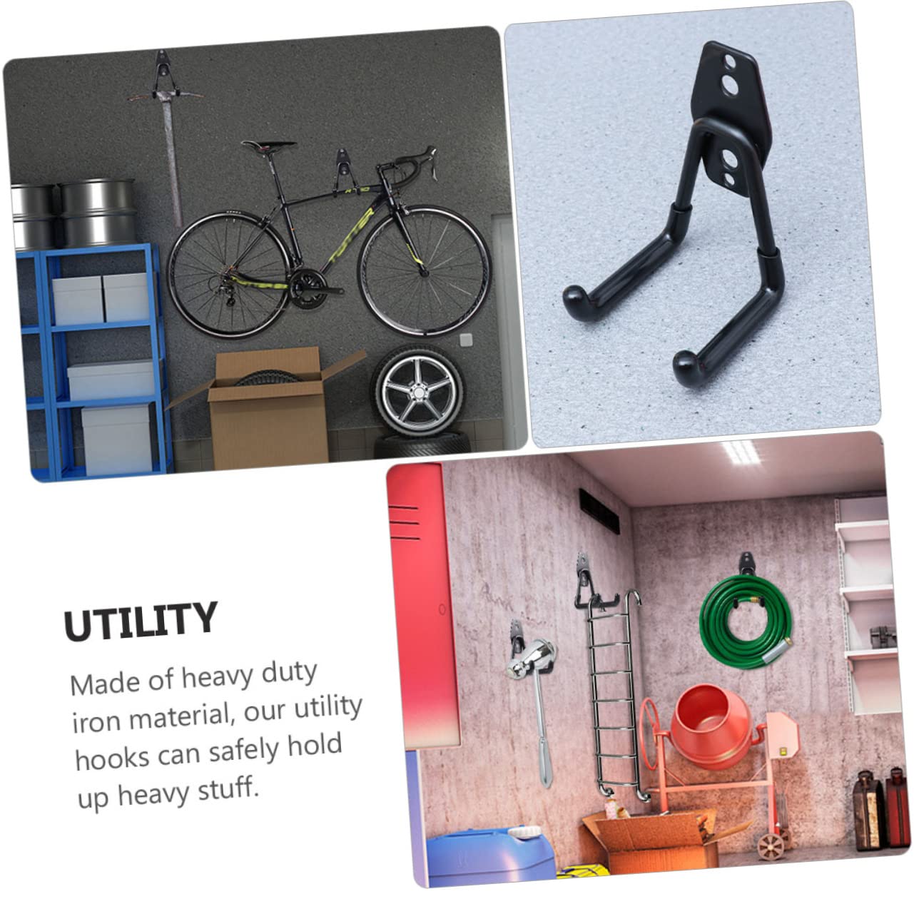 LALAFINA 2Pcs Heavy Duty Garage Hooks Wall Mount Tool Hangers for Efficient Storage of Garden Tools Strong Load Bearing Capacity for Garage Basement Shop Warehouse Use