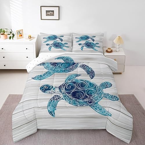 Miniatura 8 de Erosebridal Juego de edredón con temática oceánica, ropa de cama hawaiana de playa, conchas y estrellas de mar, edredón estampado de hojas de