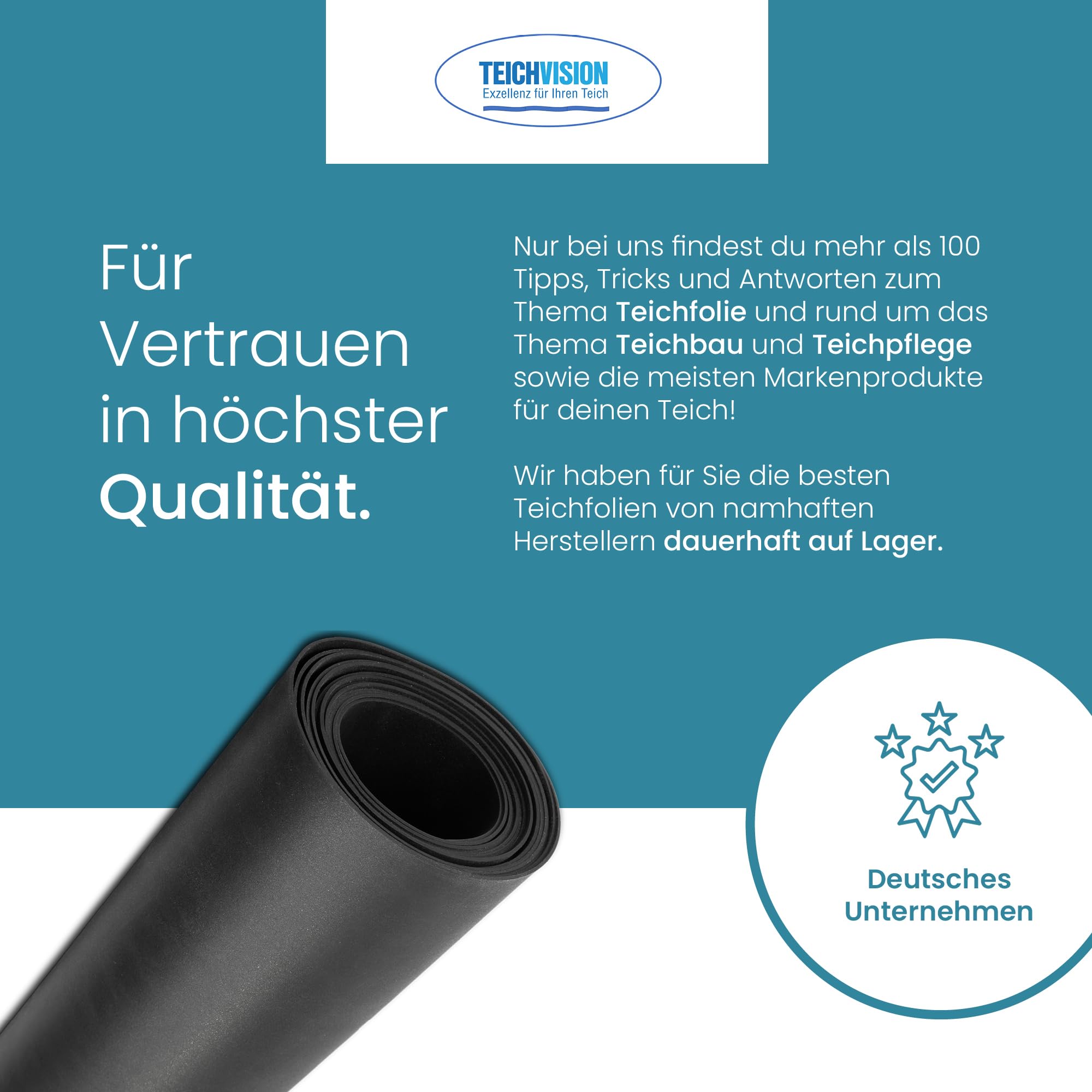 TeichVision - Premium EPDM Teichfolie Stärke 1,5 mm - 1,5 m x 3 m/naturgerechte EPDM Folie schwarz - besonders langlebig/auch geeignet als Hochbeet Folie wasserdicht