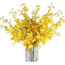 8Pcs Yellow Artificial Flowers, Silk Dancing Orchid with 30.7" Long Stem