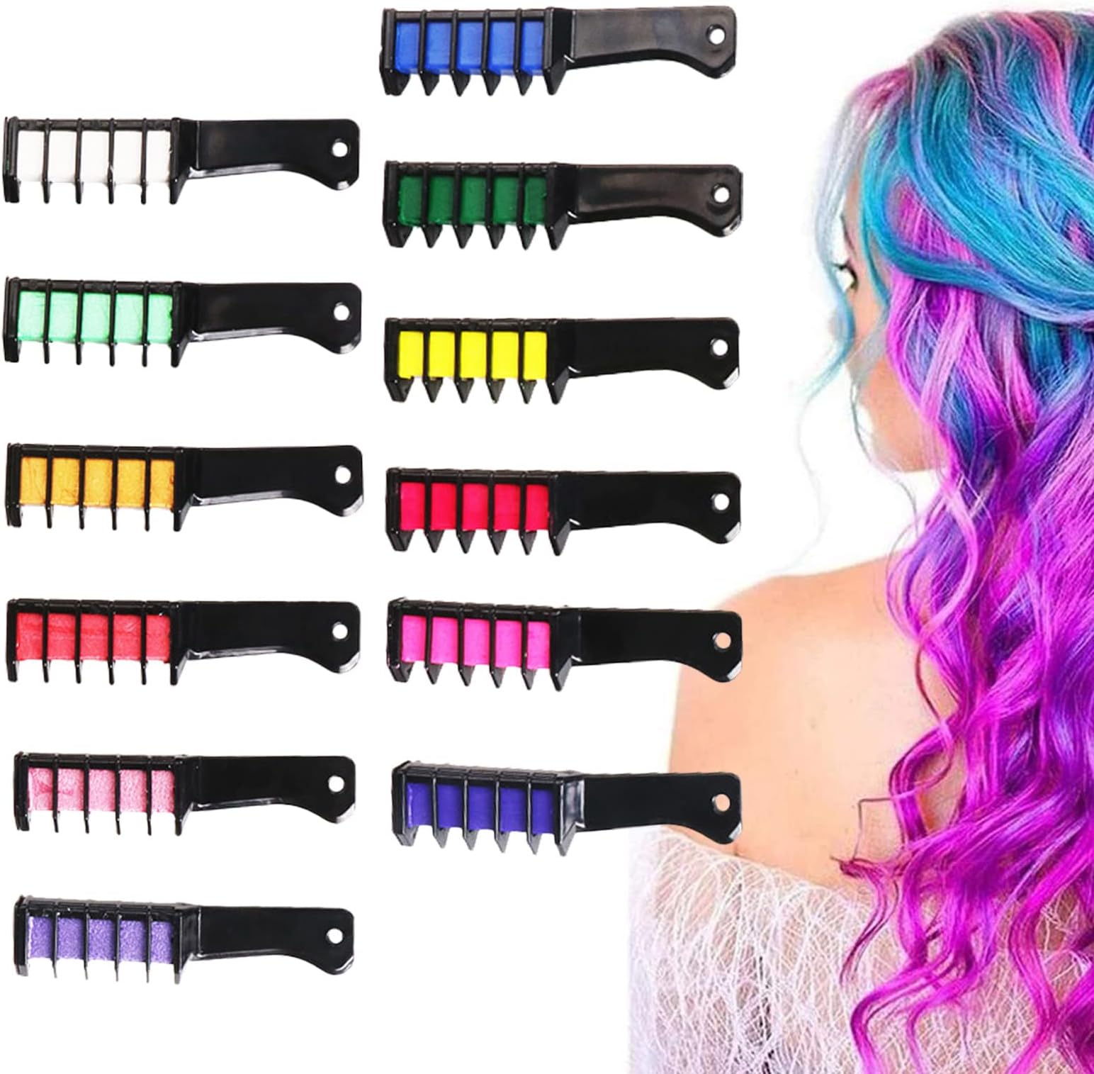 CREAMOONNew 12-Color Hair Chalk Comb Set, Disposable Multi-Color Hair Chalk CombSet for Girls, Children, Adults, for New Year, Cosplay,Christmas