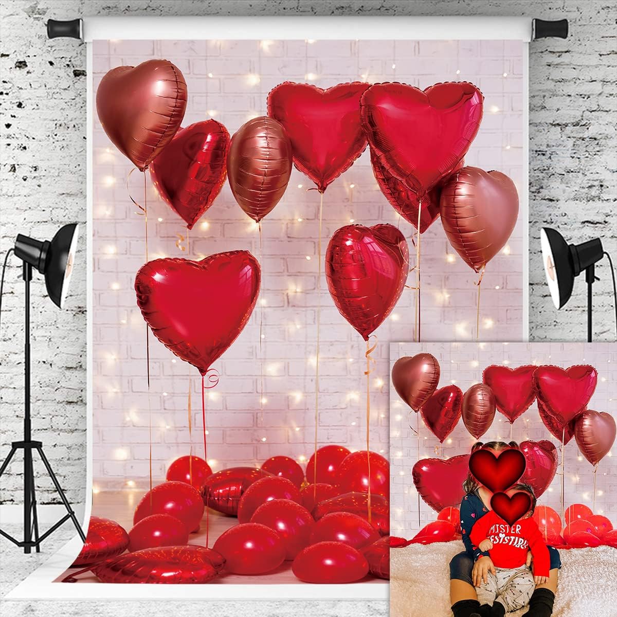Red Heart Valentine's Day Backdrop for Photography (5x7FT) — Red Love Heart Decoration Background Wedding Love Theme Baby Shower Party Photo Props