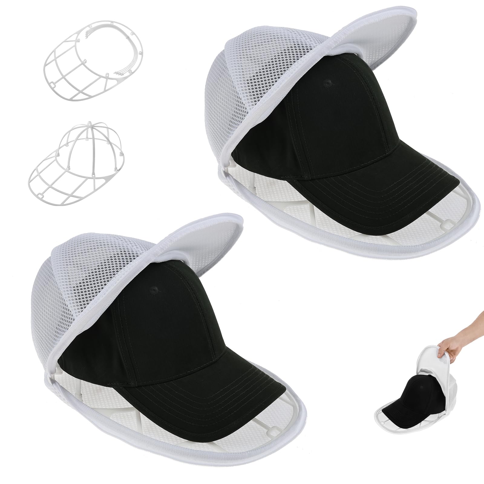 Ghshanog 2 Pack Baseball Cap Washing Cage, ABS Frame Hat Washer Cage, Cap Cleaner for Washing Machine & Dishwasher, Hat Washer Shaper, Ballcap Protector Rack for Laundry Storage