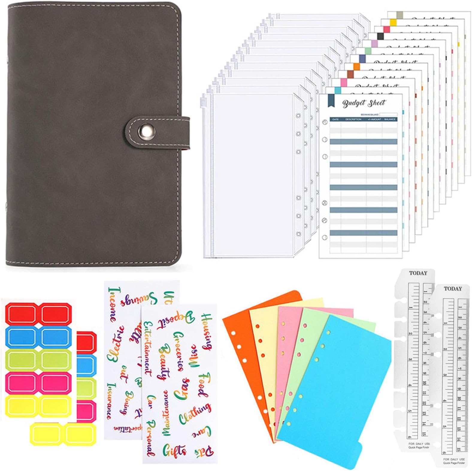 Classeur Budget A6 30 Poches - Kit Complet Économies & Suivi Dépenses, Cuir PU + Enveloppes Zippées