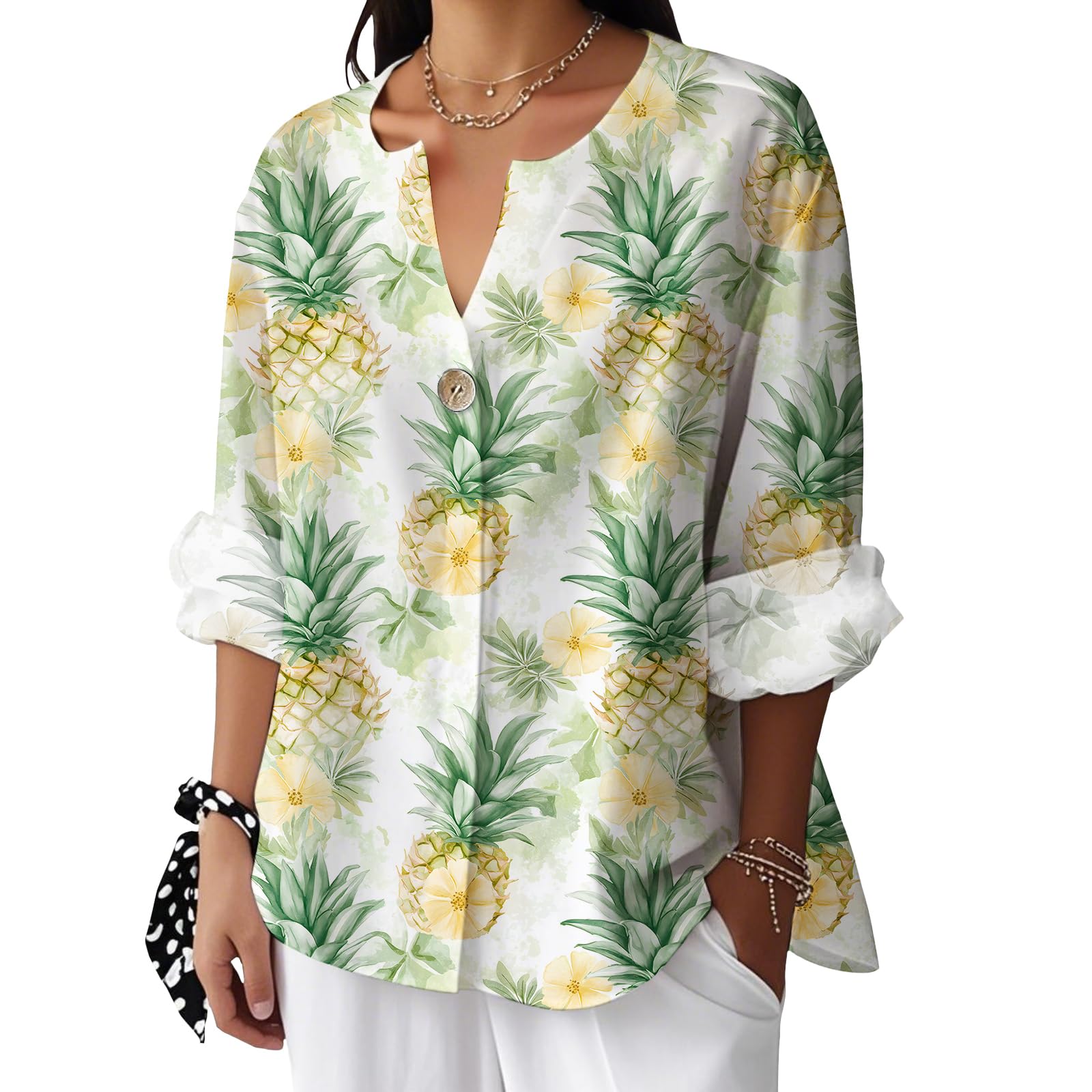 Womens V Neck Plus Size Blouses Dressy Casual 3/4 Sleeve Soft Shirts Lightweight Loose Fit 2025 Summer Fall Boho Tops