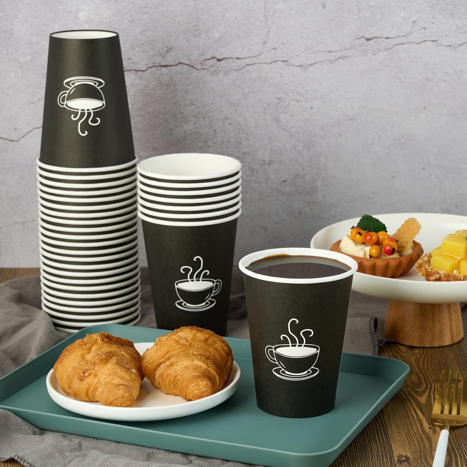 TV TOPVALUE 360 Pack 8 oz Paper Coffee Cups, Disposable Black Paper Cups for Hot Beverage, Drinking Water, Used for Cafes, Offices and Events