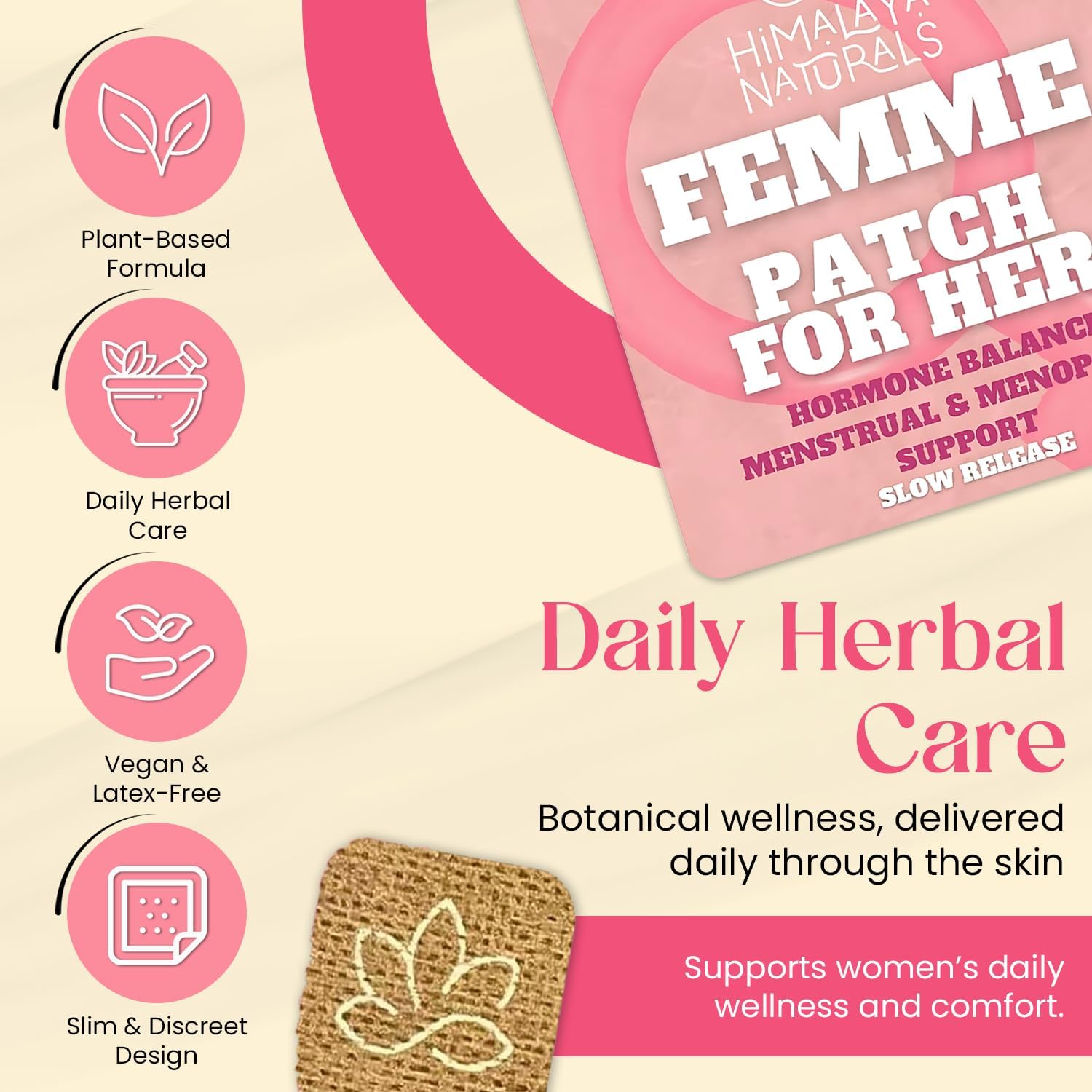Femme Herbal Patches – 30-Day Supply – Non-Latex, Vegan-Friendly, and Easy to Use
