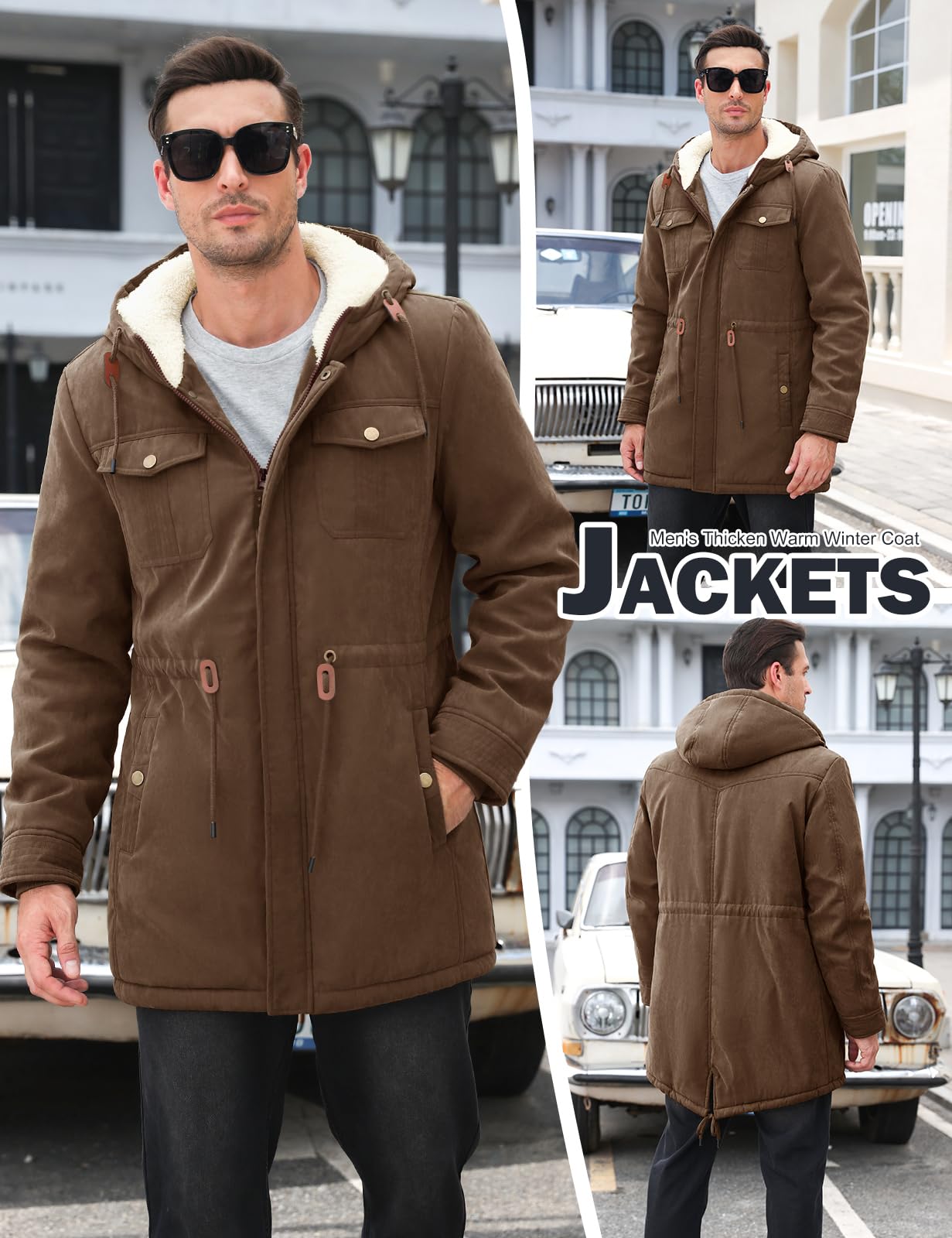 UMIPUBO Manteau Homme Hiver Parka Chaud Outdoor Zippées Blouson Veste Polaire Manteau à Capuche Outercoat avec Poches