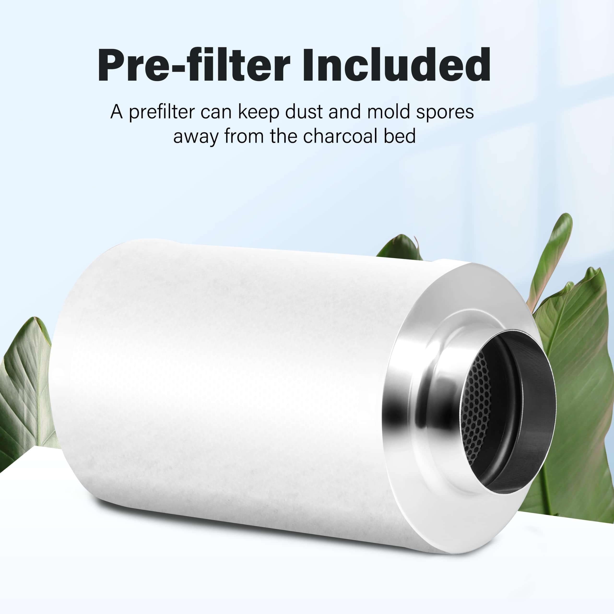 iPower Filtro de Carbono de 6 Pulgadas para Control de olores con carbón Virgen Australiano para Ventilador en línea de Plantas de Interior, Tienda de campaña, Brida Reversible, prefiltro Incluido