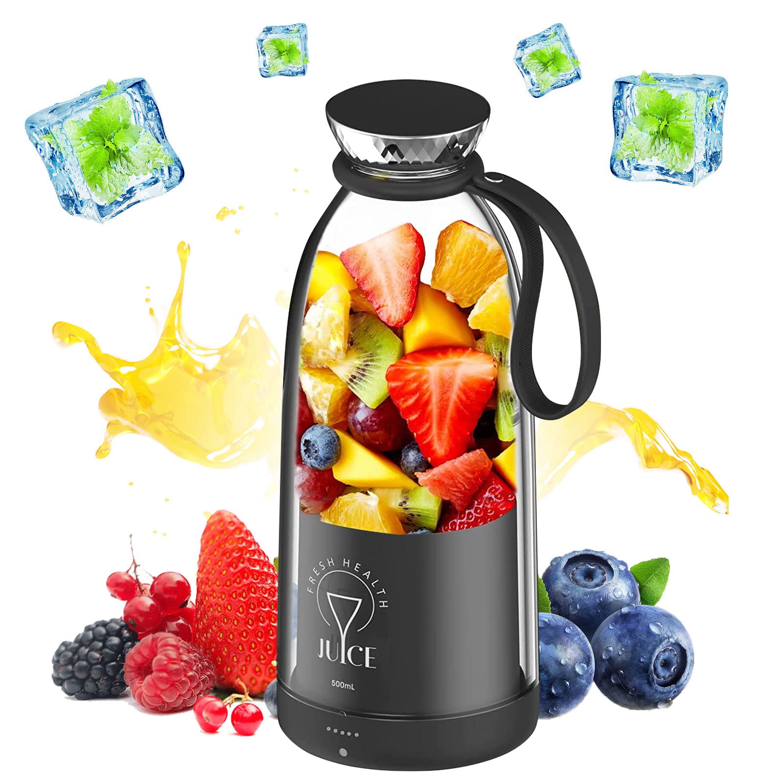 Smoothie Maker To Go Mixer, 500 ml, mixeur rechargeable portable, mixeur personnel multifonction avec 6 lames en acier inoxydable, bouteille de jus frais pour shakes, jus, smoothie, voyage