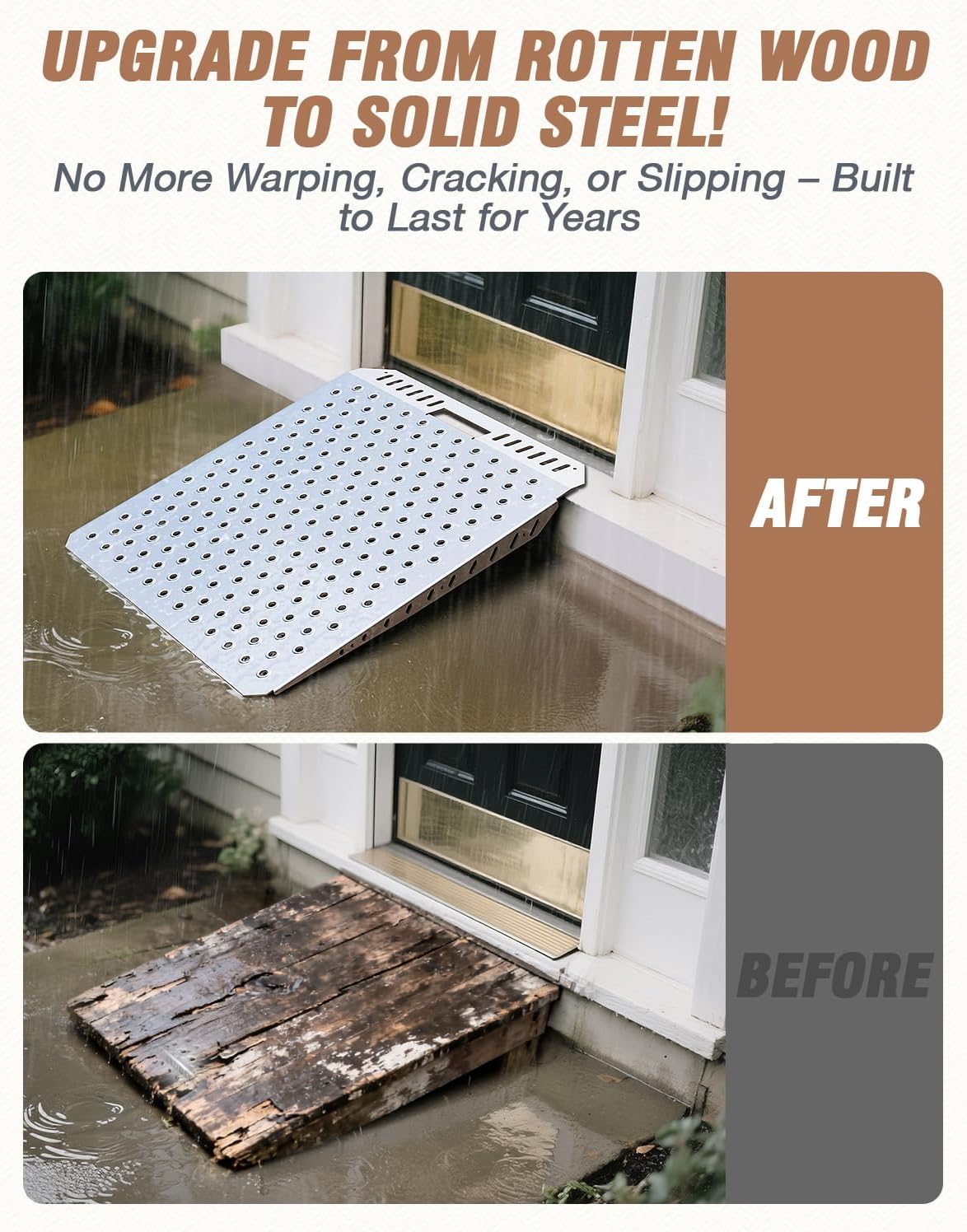 Heavy-Duty Shed Ramp for Riding Mower, Ramps for Sheds Entrance Garage Threshold Lawn Mowers Wheelchairs Tractor Snow Blower Garden Cart, 1500LBs Loading Anti-Slip Punch Plate Metal Ramp - 2 PCS