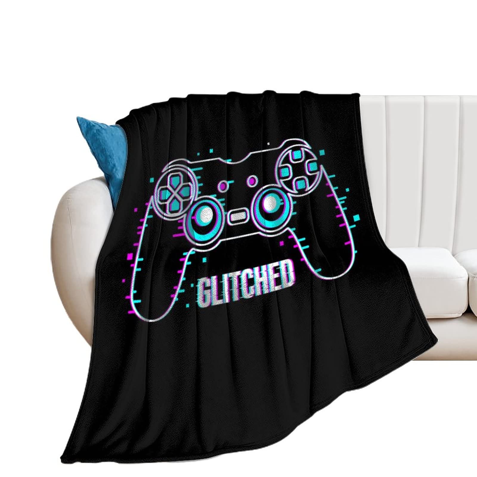 Couverture polaire jeu glitch chaude et douce en flanelle isolante pour canapé