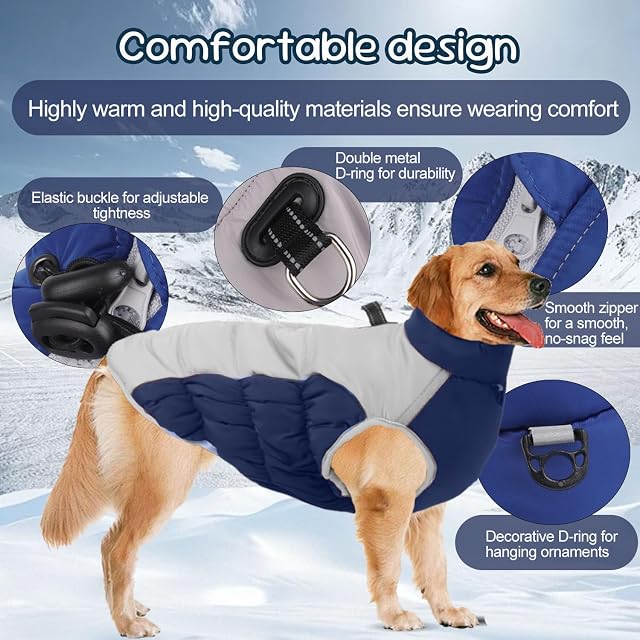 Foto 2 de 6 de Abrigo Perro Grande,Abrigo Perro Cremallera Inverno Reflectante Cuello Alto,Abrigo Perro Mediano Grande Tiras…
