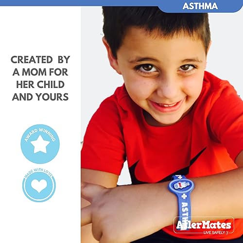 Miniatura 2 de Banda de asma para niños, pulsera médica para niños, pulsera colorida de alerta de asma, alerta médica de asma sin látex para niños a partir de 3