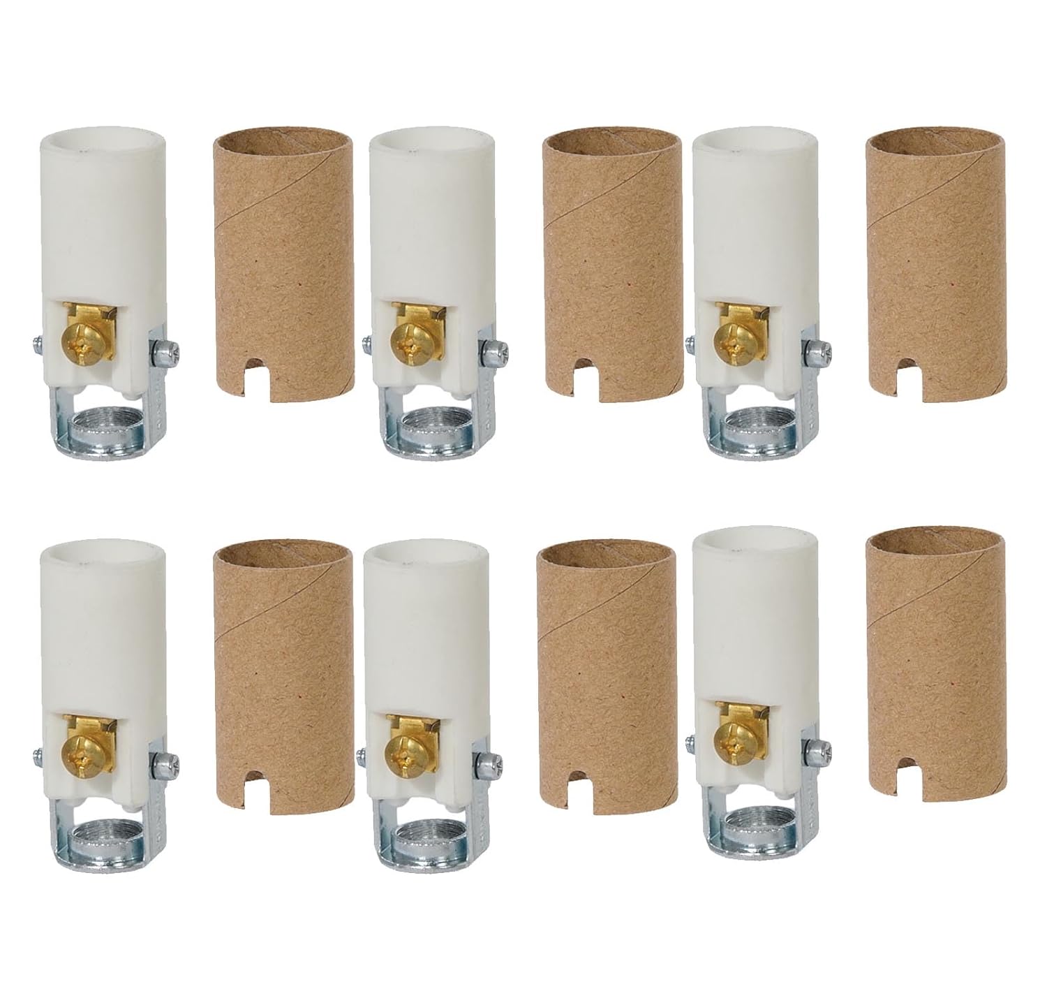 B&P Lamp® 6 Pack of 1-3/4 Inch Keyless Porcelain Candelabra Sockets with Insulators, Tapped 1/8 IP