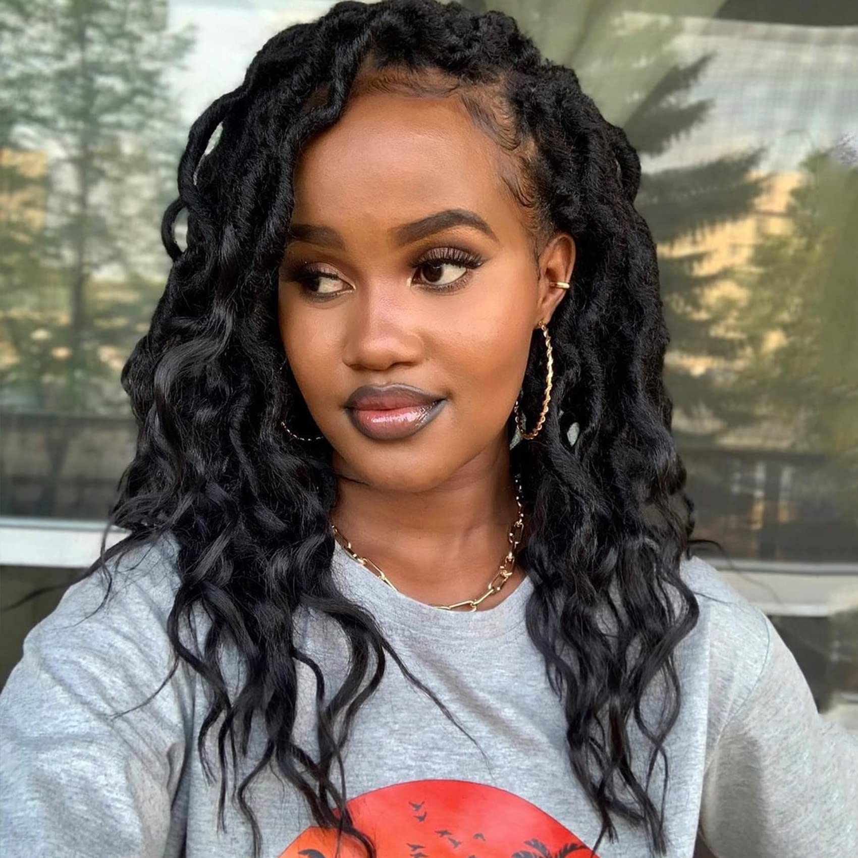 Faux Locs Crochet Hair Boho Goddess Locs Crochet Hair, Long Locs Crochet Hair with Soft Curly Ends Dreadlocks Faux Crochet Locs Synthetic Braids Extensions (16 Inch (Pack of 6), 1B)