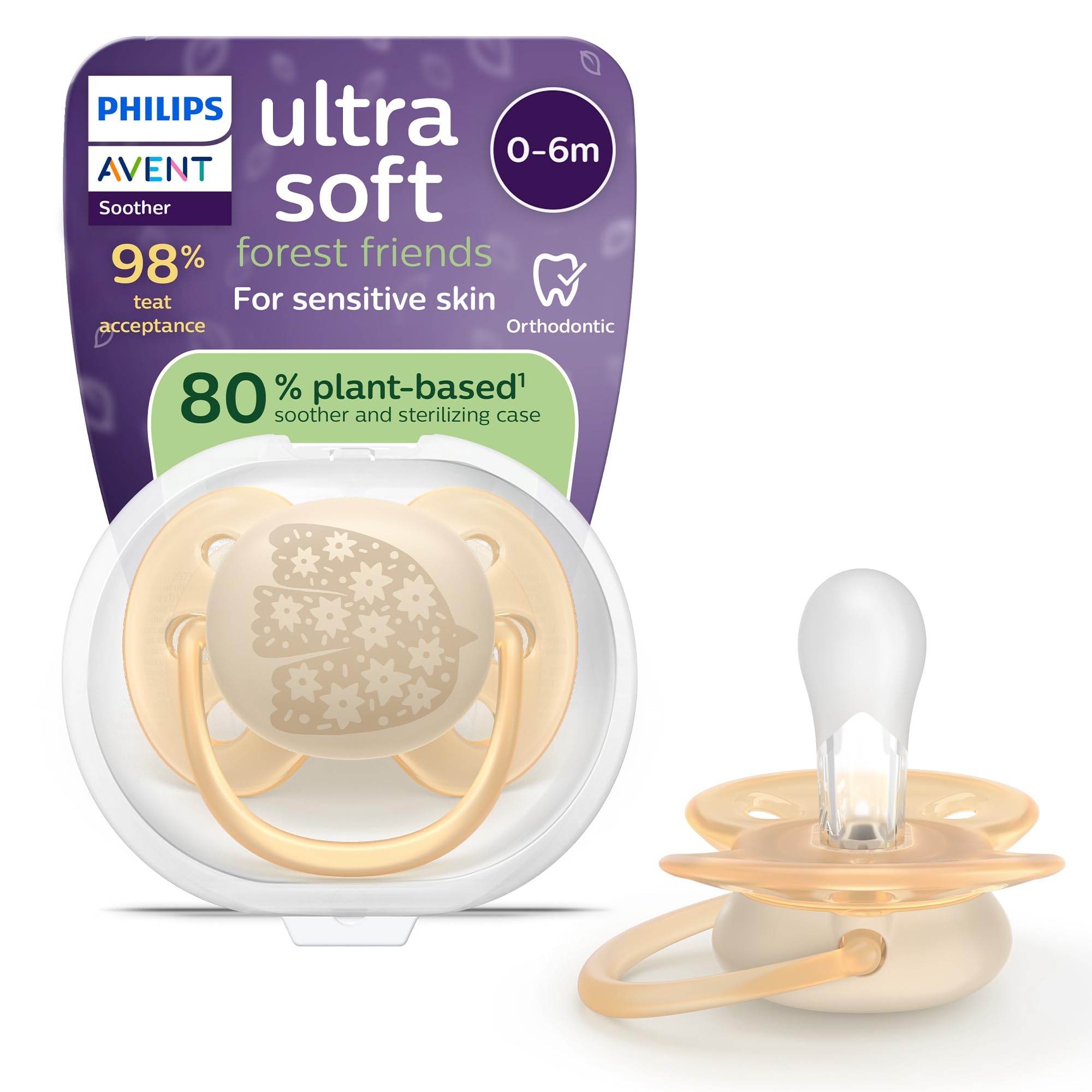 Philips Avent Ultra Soft Soother, Orthodontic Design, for Babies 0-6 Months, Flexible Shield, Silicone Symmetrical Teat