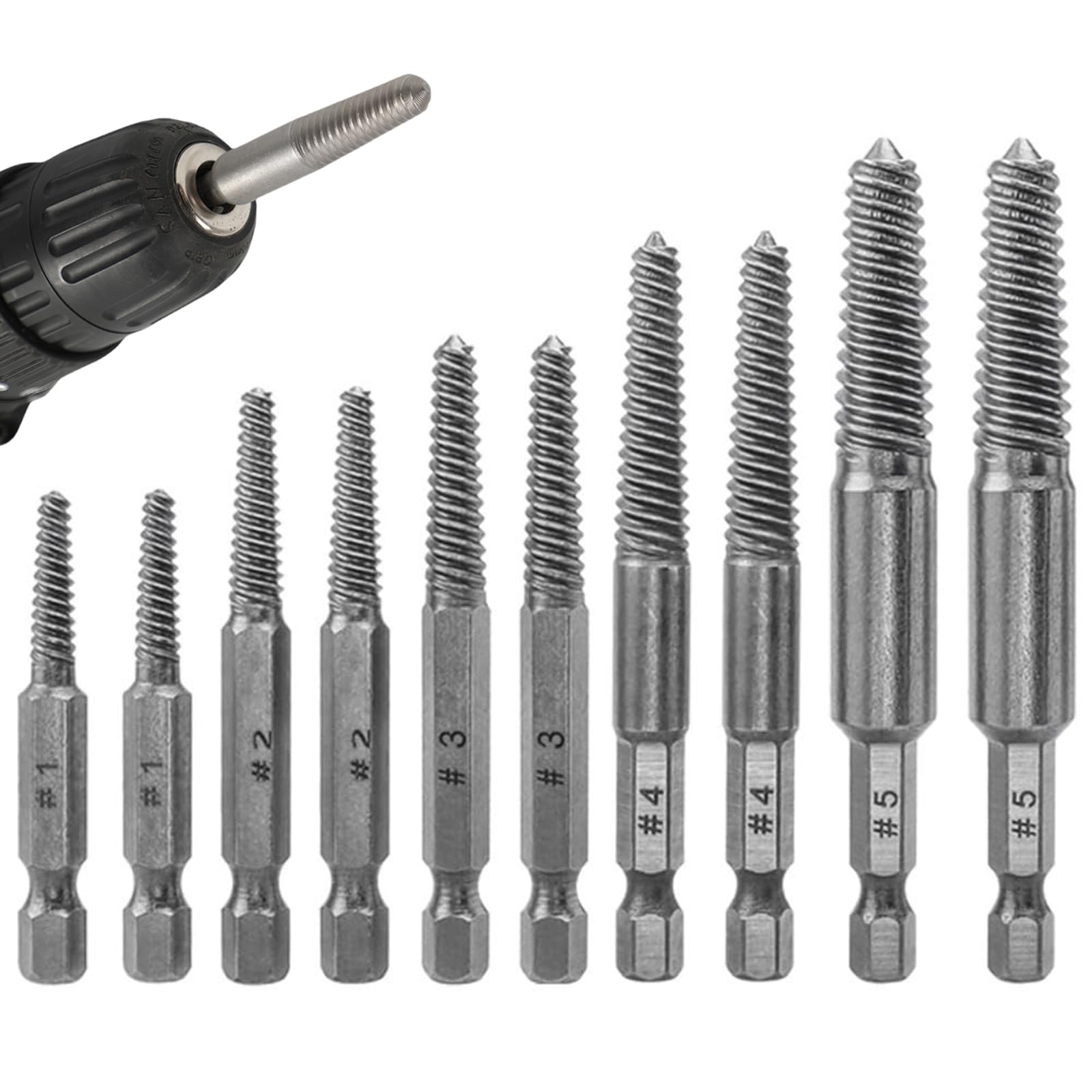 SensaBliss スクリューエキストラクター ネジ抽出器 ネジ外しビット 逆タップ 抜き取り器 壊れたネジを取り出し ネジ山補修キット ビス頭抜く専用工具 六角ハンドル 5-18mm 10本セット