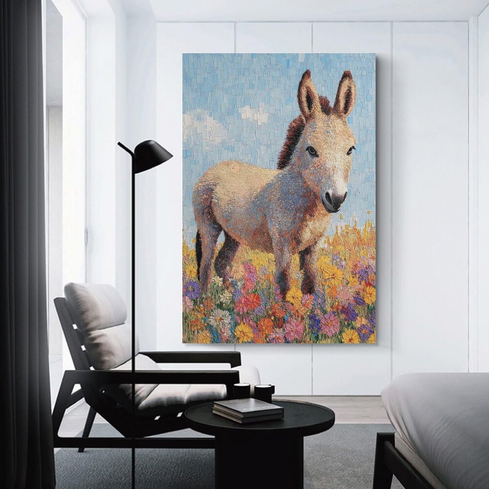 Junmoney Room Decor Wall Art Donkey in A Field of Flowers, 24x36inch(60x90cm), for Living Room, Lounge Or Sitting Room, Canvas Styling for A Polished Room Look
