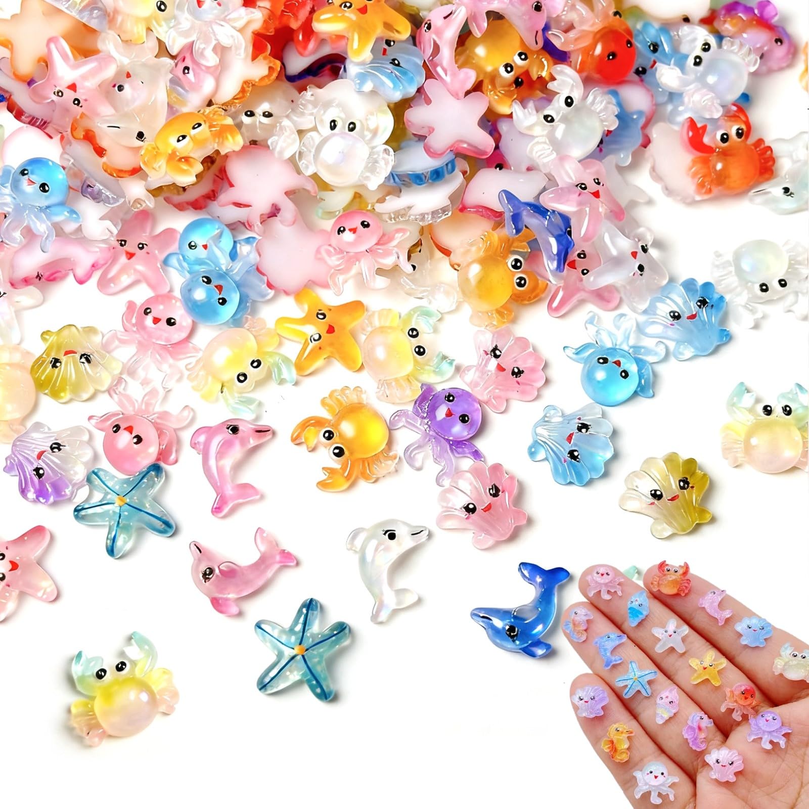 100pcs Mini Resin Sea Animals Mini Ocean Figurines Marine Miniature Aquarium Ornaments Decorations Resin Animals Tiny Ocean Creature Figurines for Aquarium Decor DIY Fish Tank Potted Fairy Garden