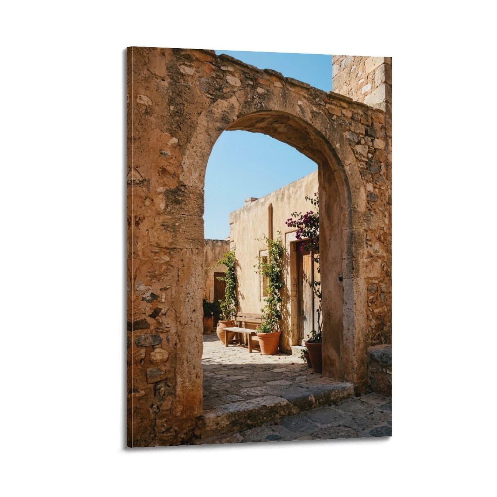 FQNYR Mediterranean Life Photo Arch Frame Within Frame Poster Painting Canvas Wall Art Print20x30inch(50x75cm) Frame-style