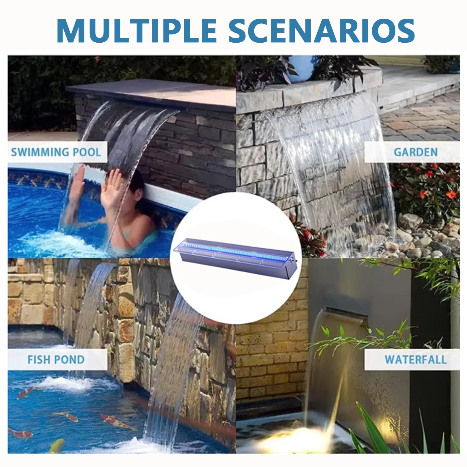 Kit Cascata Piscina Laghetto 30cm,Fontana In Acrilico,Controllabile Tramite App,Decorazione Laghetto Da Giardino Patio,Ideale Per Giardini,Cortili,Piscine,e Simili