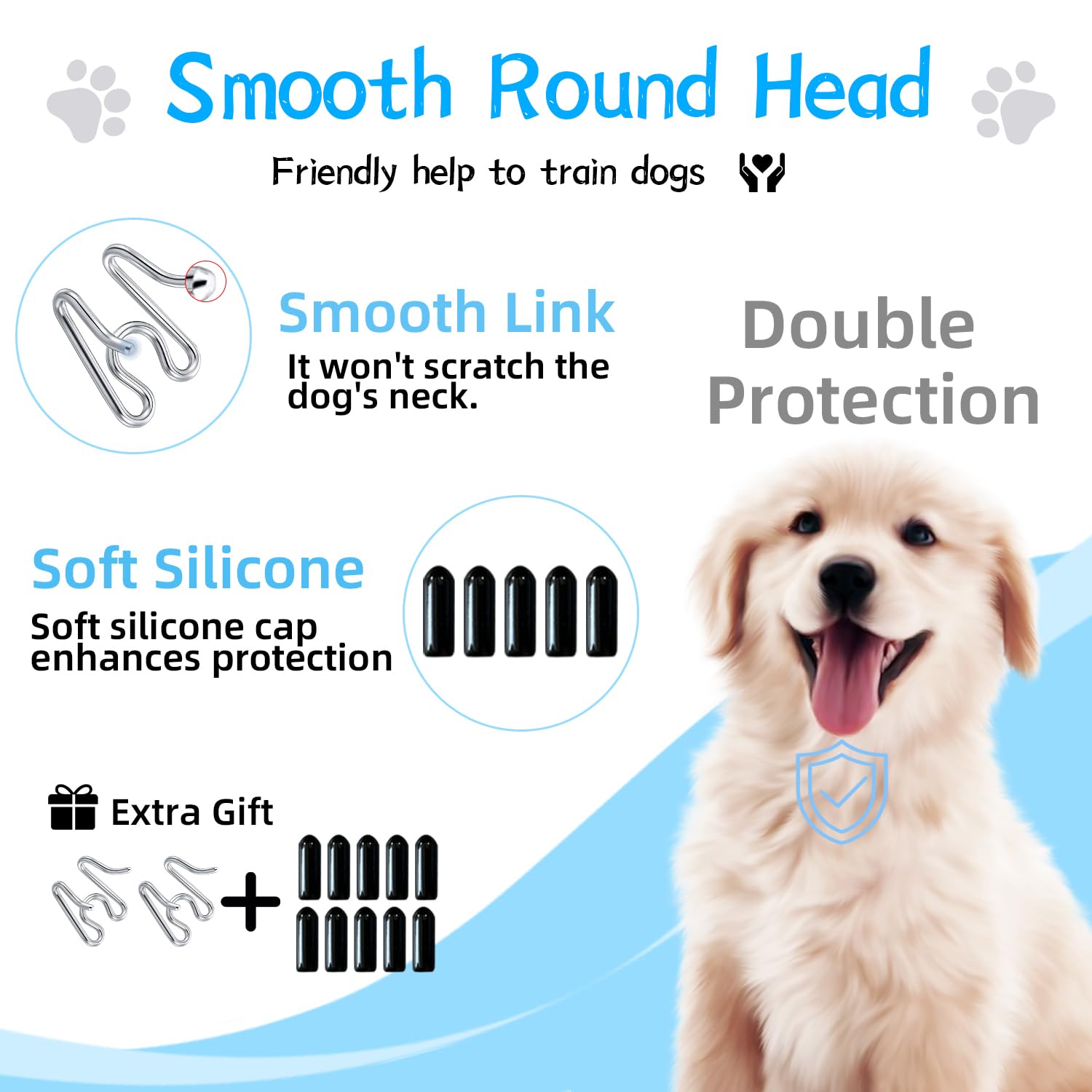 Collar para Perro, Collar Entrenamiento Ajustable con Gorra Cómoda para Collares de Perros Pequeños, Medianos y Grandes (M/L 43-53 cm, 3.5 mm), Plateado