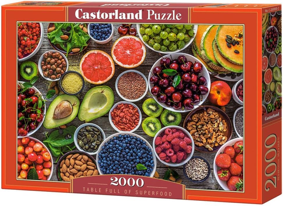 CASTORLAND 2000 Piece Jigsaw Puzzles, Table Full of Superfood, Food Puzzles, Variety of Fruits and Nuts, Colorful Food, Tasty Puzzles, Adult Puzzle, Castorland C-200993-2