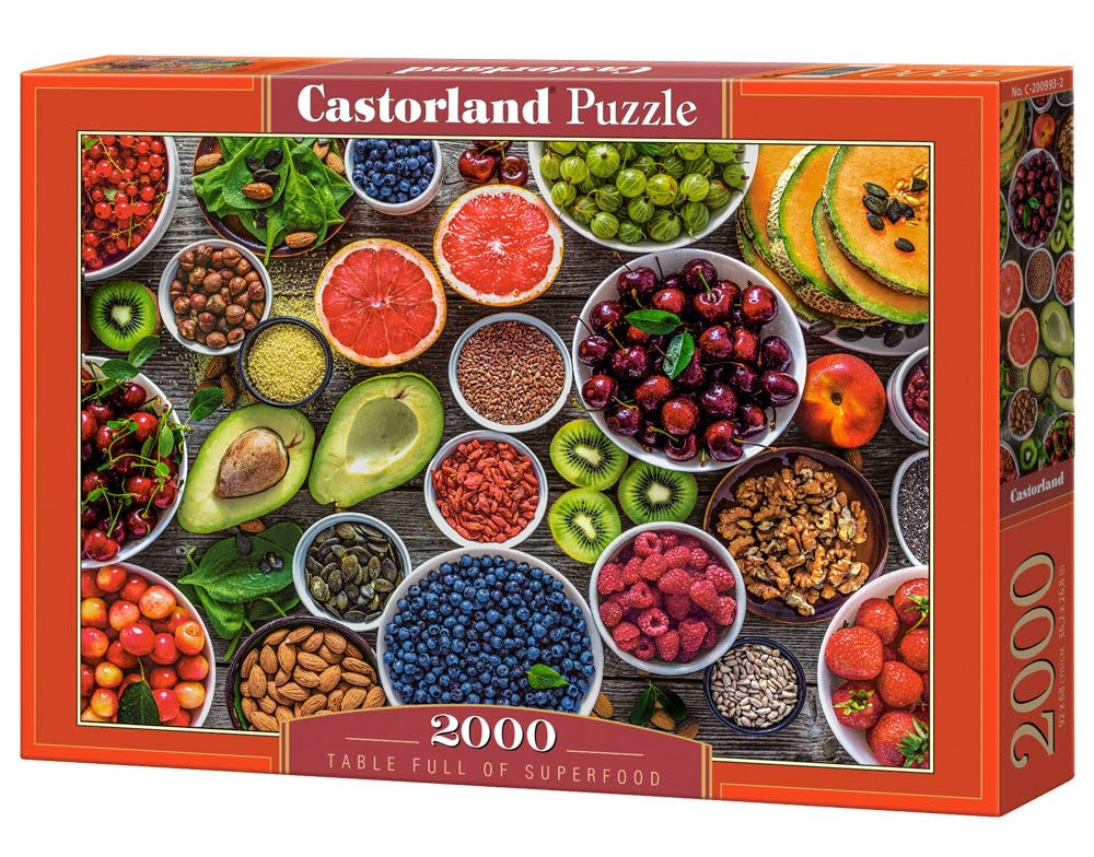2000 Piece Jigsaw Puzzles, Table Full of Superfood, Food Puzzles, Variety of Fruits and N…