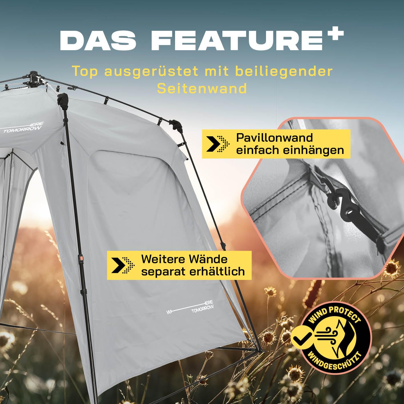 Lumaland Outdoor Pavillon 2,5 x 2,5m | Wasserdicht & UV-Schutz | Gartenzelt inkl. 1x Seitenteil & Tasche & Heringe | Robuster Camping & Partyzelt | Pop Up Zelt Aufbau in 2 Minuten [Hell-Grau]