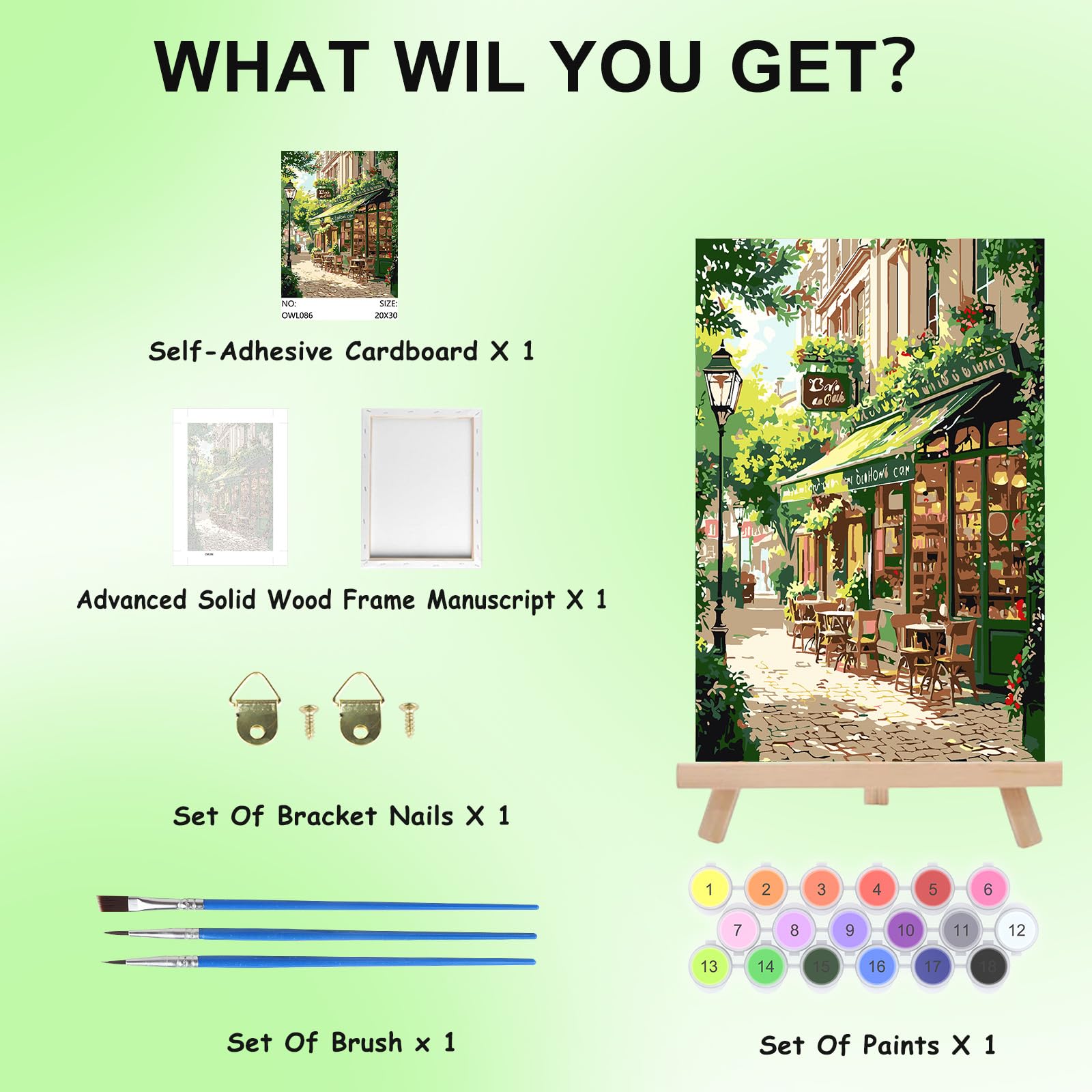 Bowetile Zestaw do malowania krajobrazu po numerach, dla dorosłych, Easy Street Cafe, zestaw do malowania według numerów, dla dorosłych, początkujących, zestaw na płótnie, DIY, kolorowe farby olejne