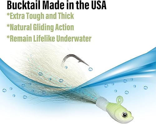 Miniatura 5 de Dr.Fish Paquete de 3 señuelos de cola de cubo para el cabello, señuelos de agua salada y dulce para pesca de surf, pesca, blanco, rojo, Chartreuse