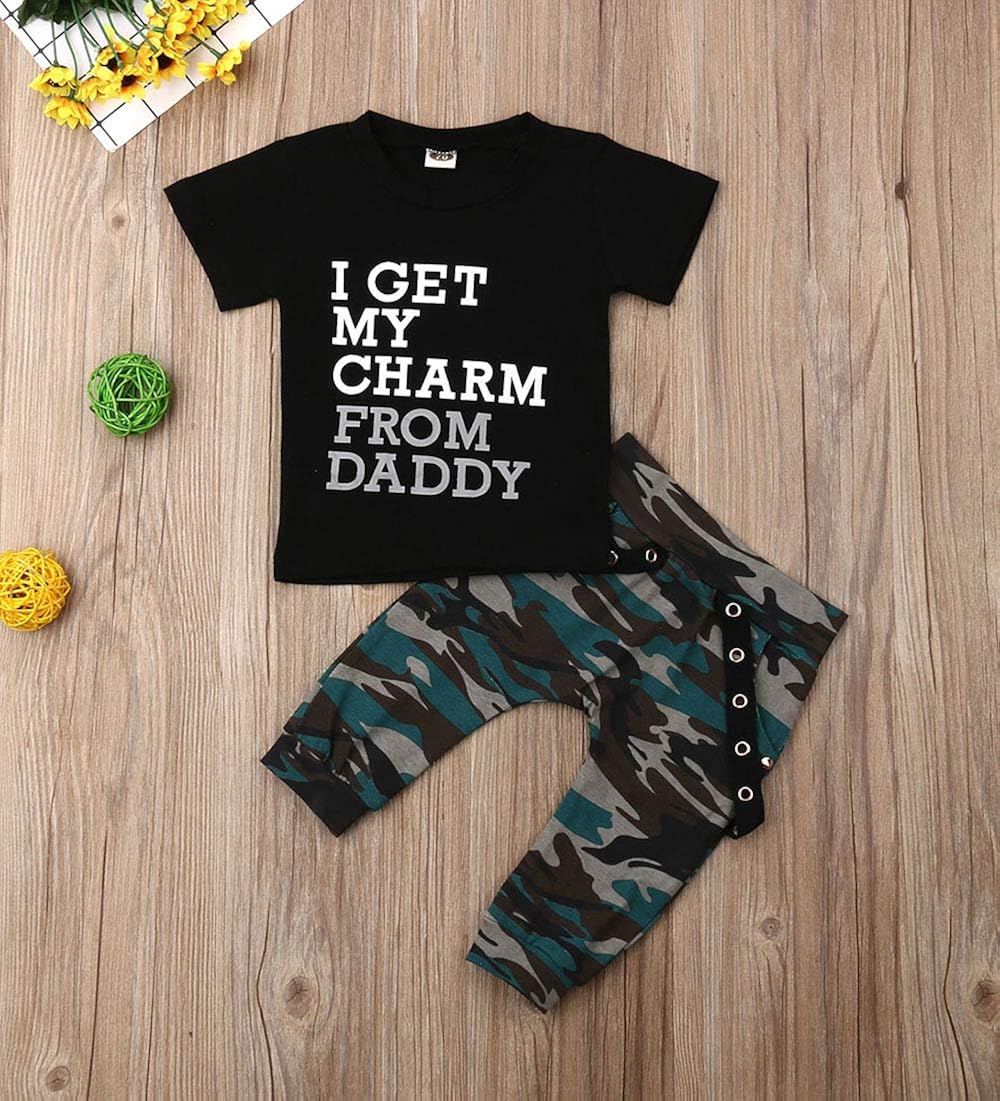 MA&BABY Toddler Infant Baby Boys Daddy's Saying Short Sleeve T-Shirts Tops Pants Outfit Set