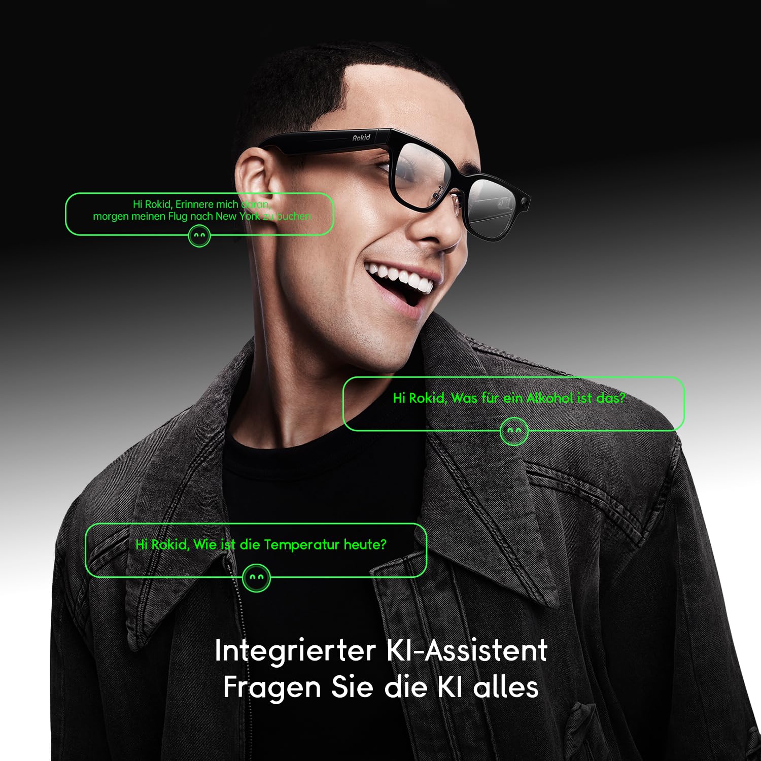 Rokid Glasses (mit Display), AI&AR Smart Glasses, Erste KI-Brille mit ChatGPT & Gemini Support, Ultra-leicht 49g, Echtzeit-Übersetzung & Navigation, Meeting-Notizen